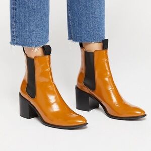 Free People Tan and Black Pleather Heeled Ankle Boots